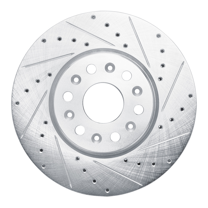 Buick Enclave Brake Rotor (1) - Front Right - R1 Concepts - Drilled & Slotted - Silver - `17-`25